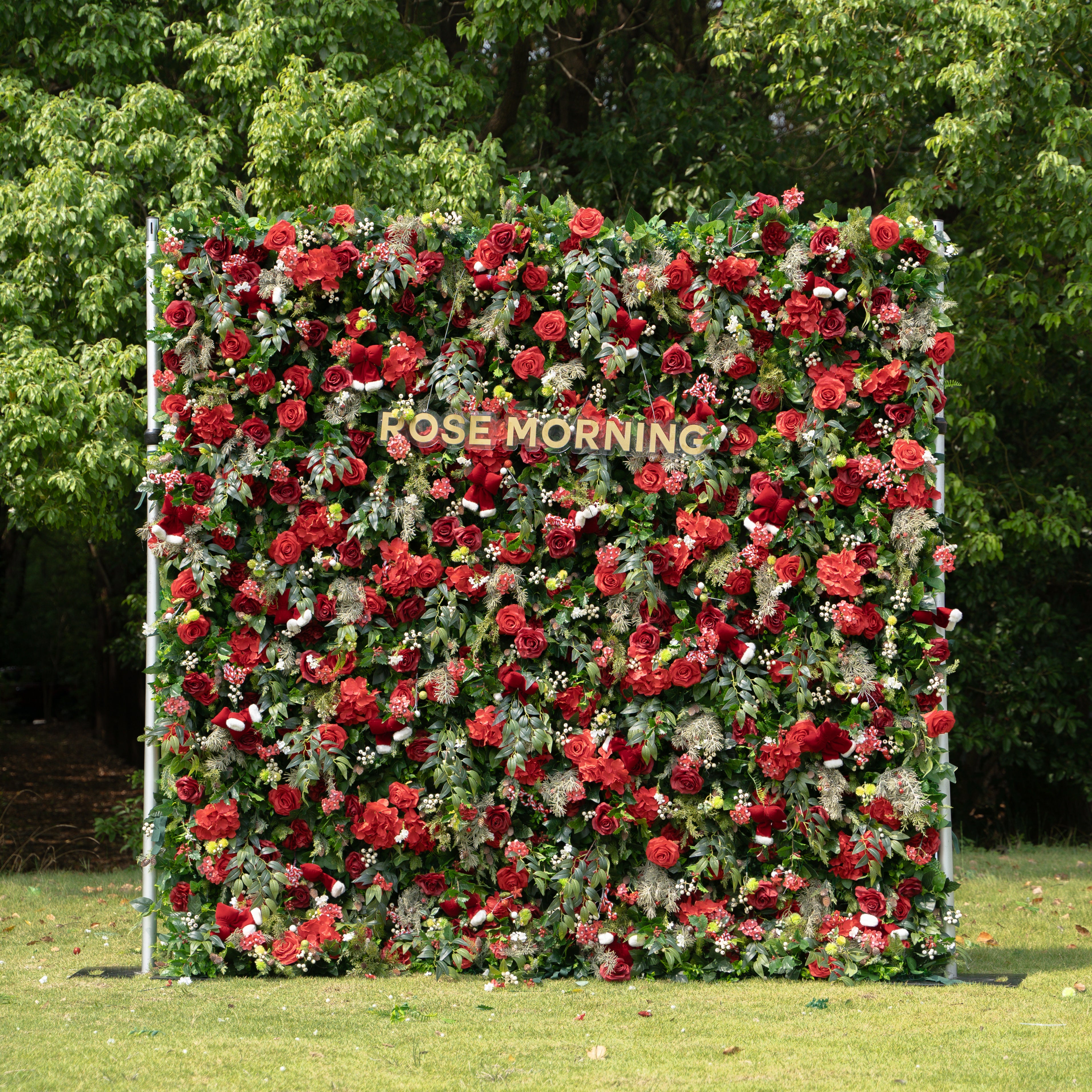 MC-C: Christmas Fabric Backdrop Artificial rolling up flower wall 8*8ft+Xmas Loose Flowers (Ready to ship) Rose Morning