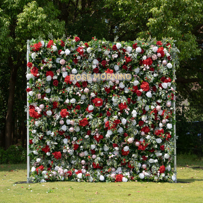 MC-E: Christmas Fabric Backdrop Artificial rolling up flower wall 8*8ft+Xmas Loose Flowers (Ready to ship) Rose Morning