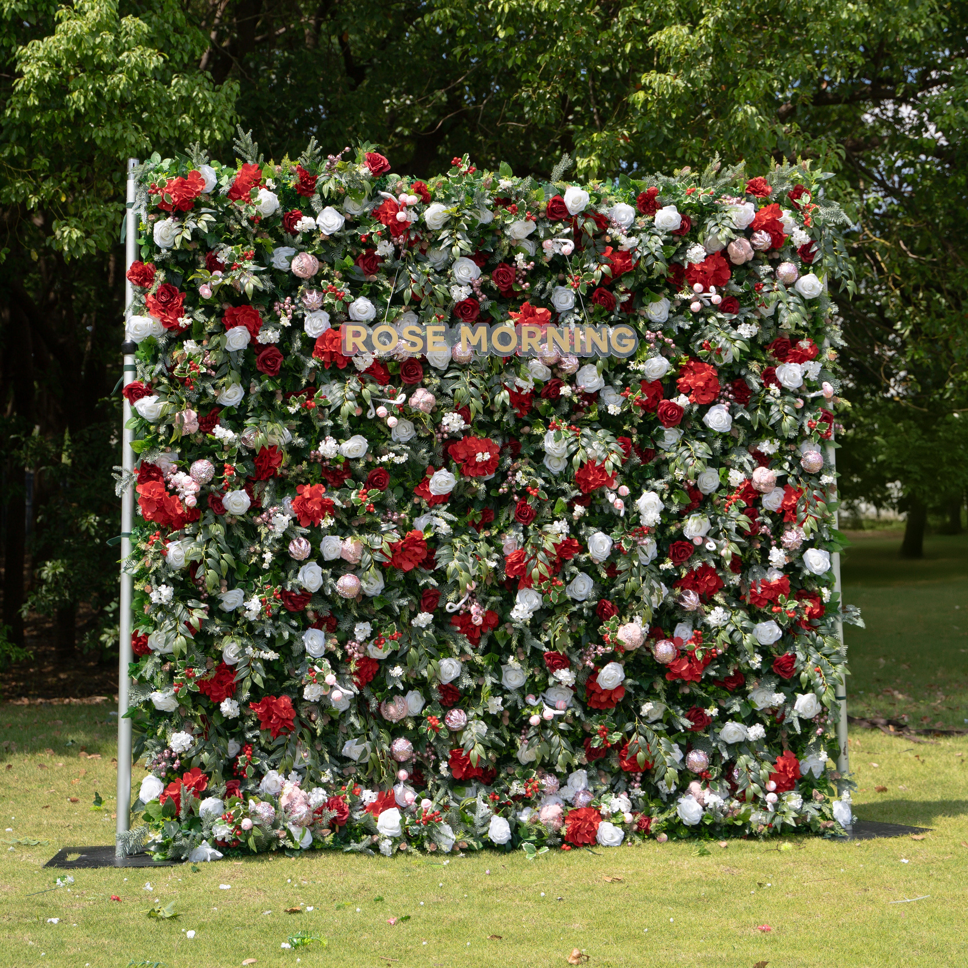 MC-E: Christmas Fabric Backdrop Artificial rolling up flower wall 8*8ft+Xmas Loose Flowers (Ready to ship) Rose Morning