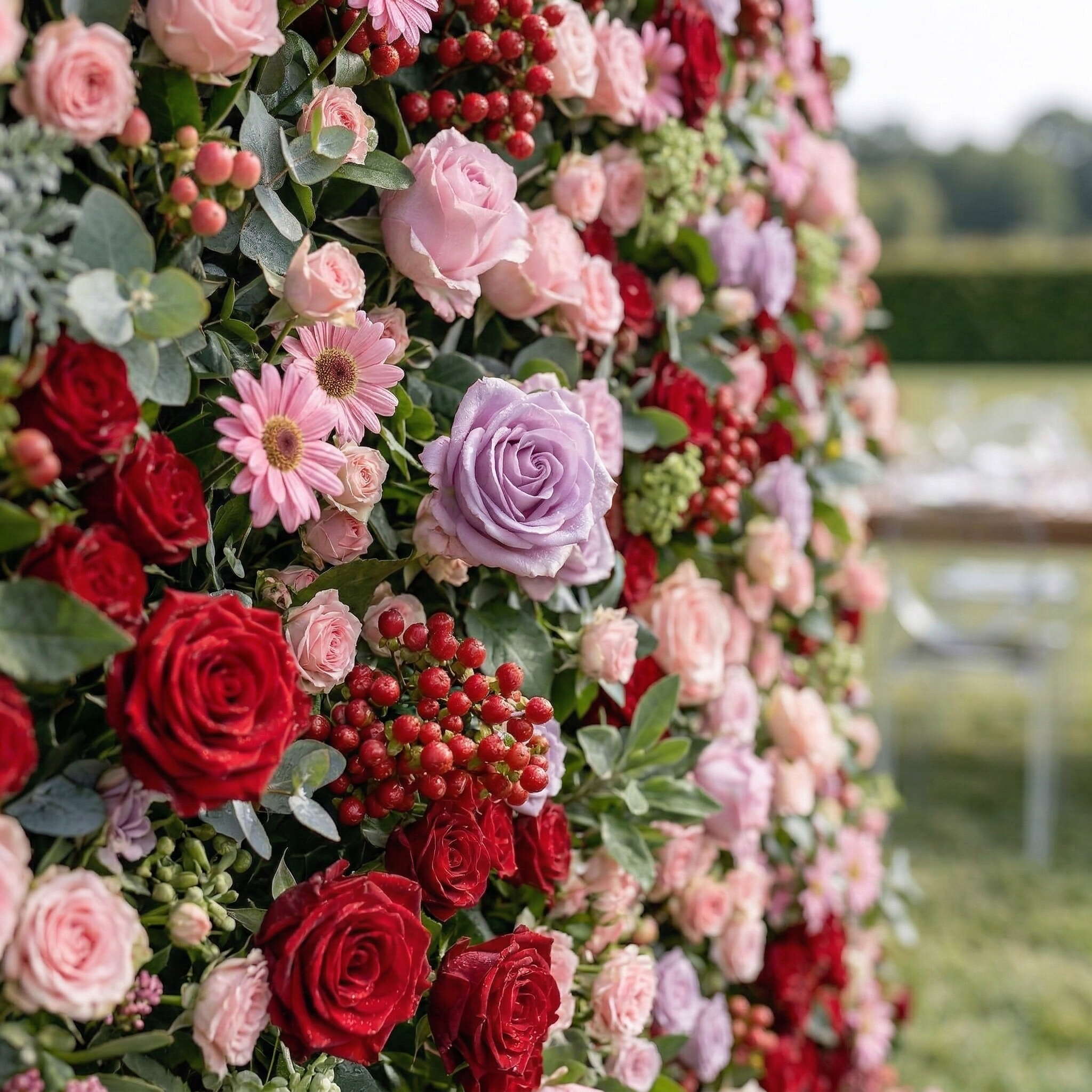 Nadine: 5D Berry &amp; Pastel Pink Silk Floral Wall Roll-Up Fabric Backdrop for Grand Garden Weddings &amp; Events
