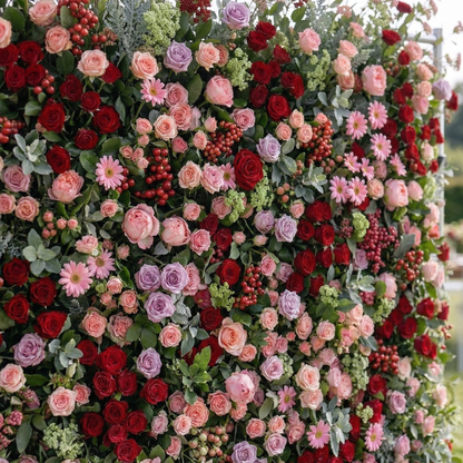 Nadine: 5D Berry &amp; Pastel Pink Silk Floral Wall Roll-Up Fabric Backdrop for Grand Garden Weddings &amp; Events
