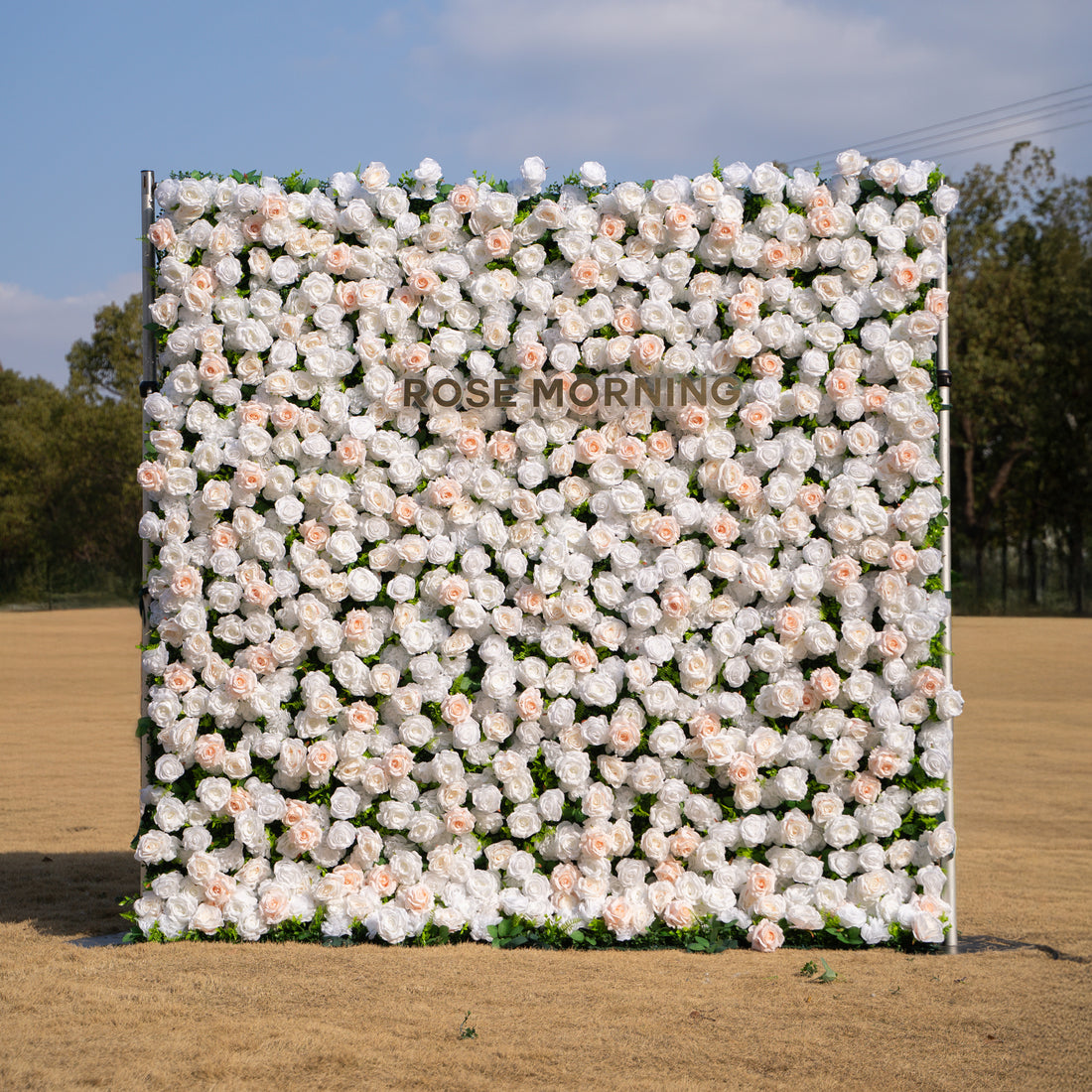 Nerina: 3D Elegant Ivory &amp; Nude Silk Rose Flower Wall Roll Up Fabric Floral Curtain for Wedding Events Decor