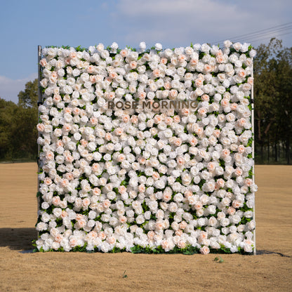 Nerina: 3D Elegant Ivory &amp; Nude Silk Rose Flower Wall Roll Up Fabric Floral Curtain for Wedding Events Decor