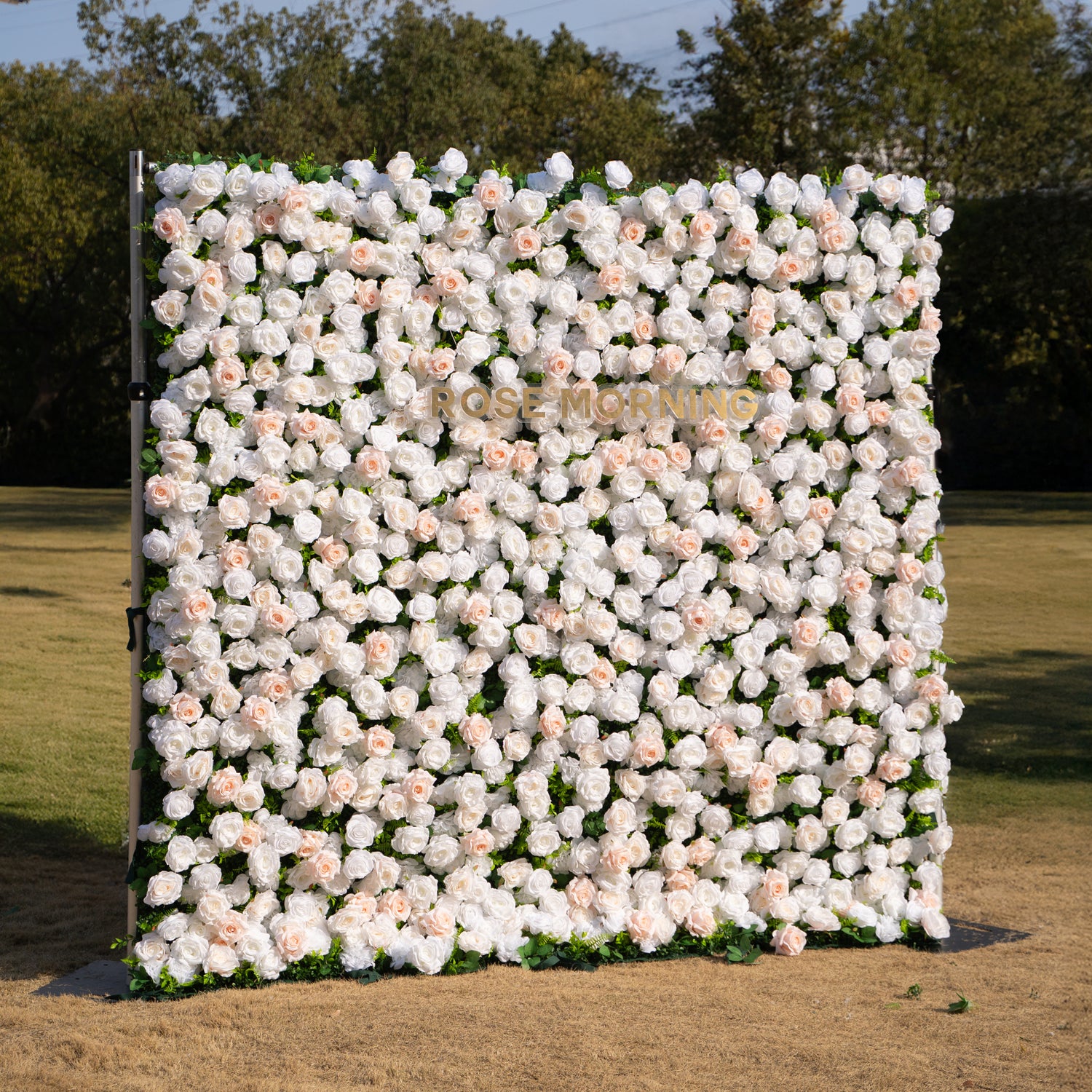 Nerina: 3D Elegant Ivory &amp; Nude Silk Rose Flower Wall Roll Up Fabric Floral Curtain for Wedding Events Decor