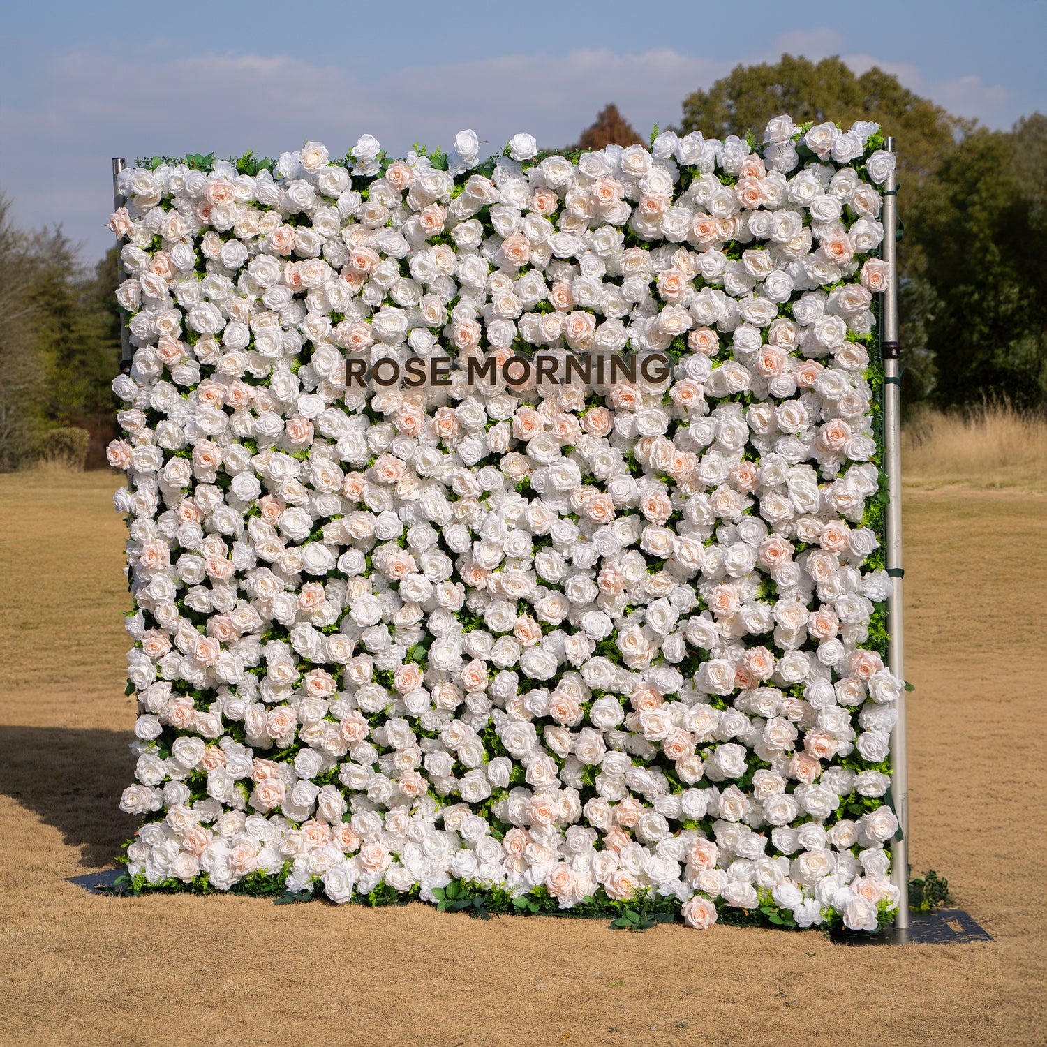 Nerina: 3D Elegant Ivory &amp; Nude Silk Rose Flower Wall Roll Up Fabric Floral Curtain for Wedding Events Decor