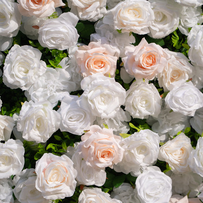 Nerina: 3D Elegant Ivory &amp; Nude Silk Rose Flower Wall Roll Up Fabric Floral Curtain for Wedding Events Decor