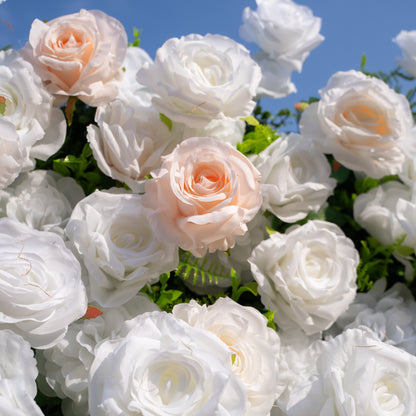 Nerina: 3D Elegant Ivory &amp; Nude Silk Rose Flower Wall Roll Up Fabric Floral Curtain for Wedding Events Decor