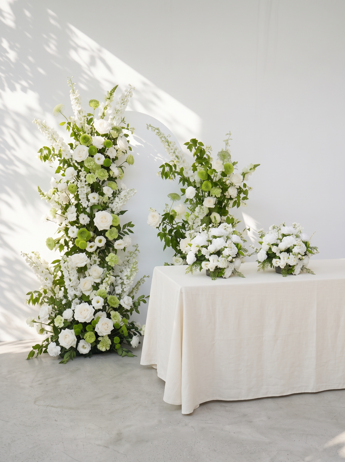 Odelia: White Green Rose Calla Lily Wedding Background Arch Pillar Decorative Flower Row Excluding Frame