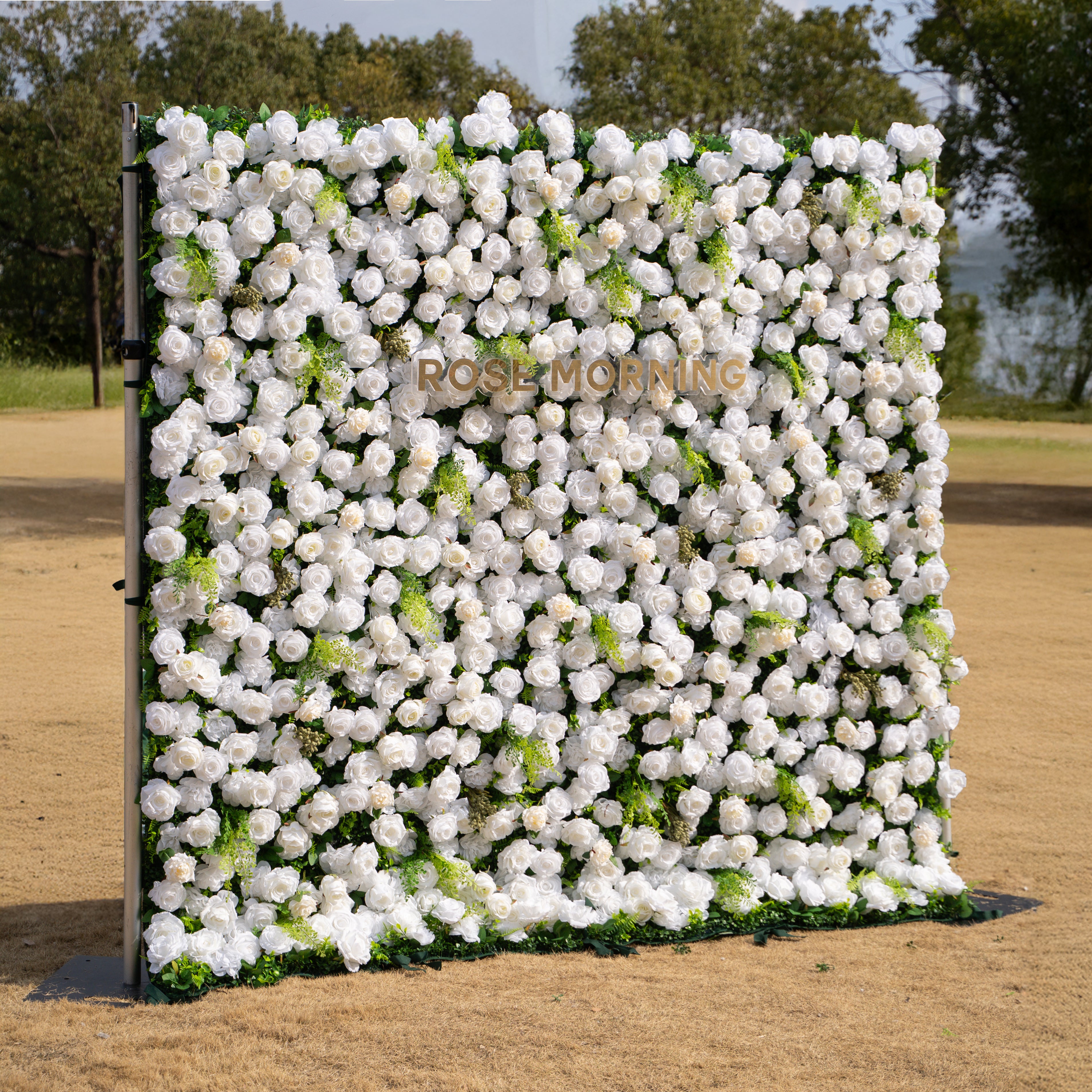 Oriana: 3D White Rose Flower Wall Backdrop Roll Up Fabric Curtain for Wedding Decor