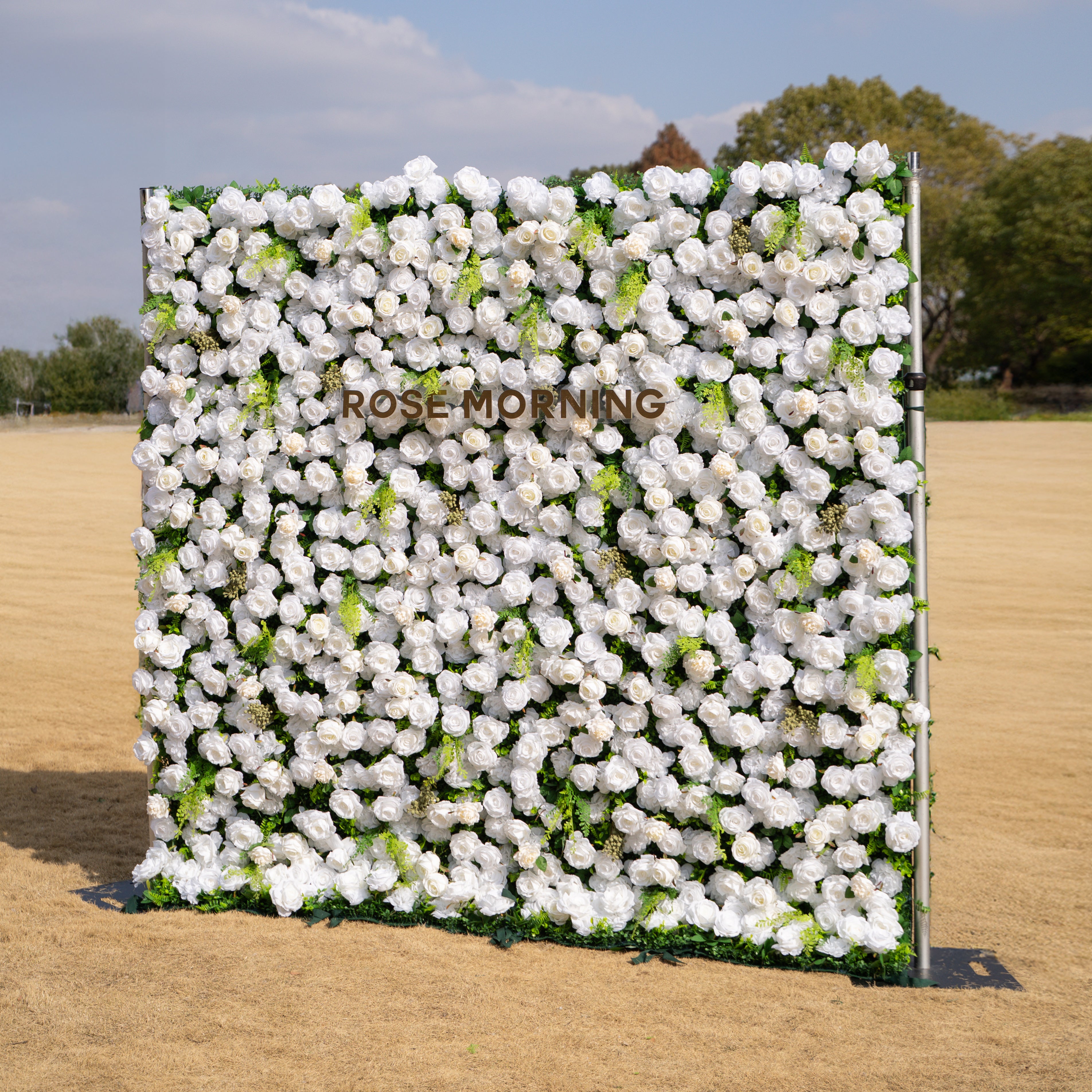 Oriana: 3D White Rose Flower Wall Backdrop Roll Up Fabric Curtain for Wedding Decor