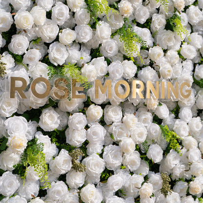 Oriana: 3D White Rose Flower Wall Backdrop Roll Up Fabric Curtain for Wedding Decor