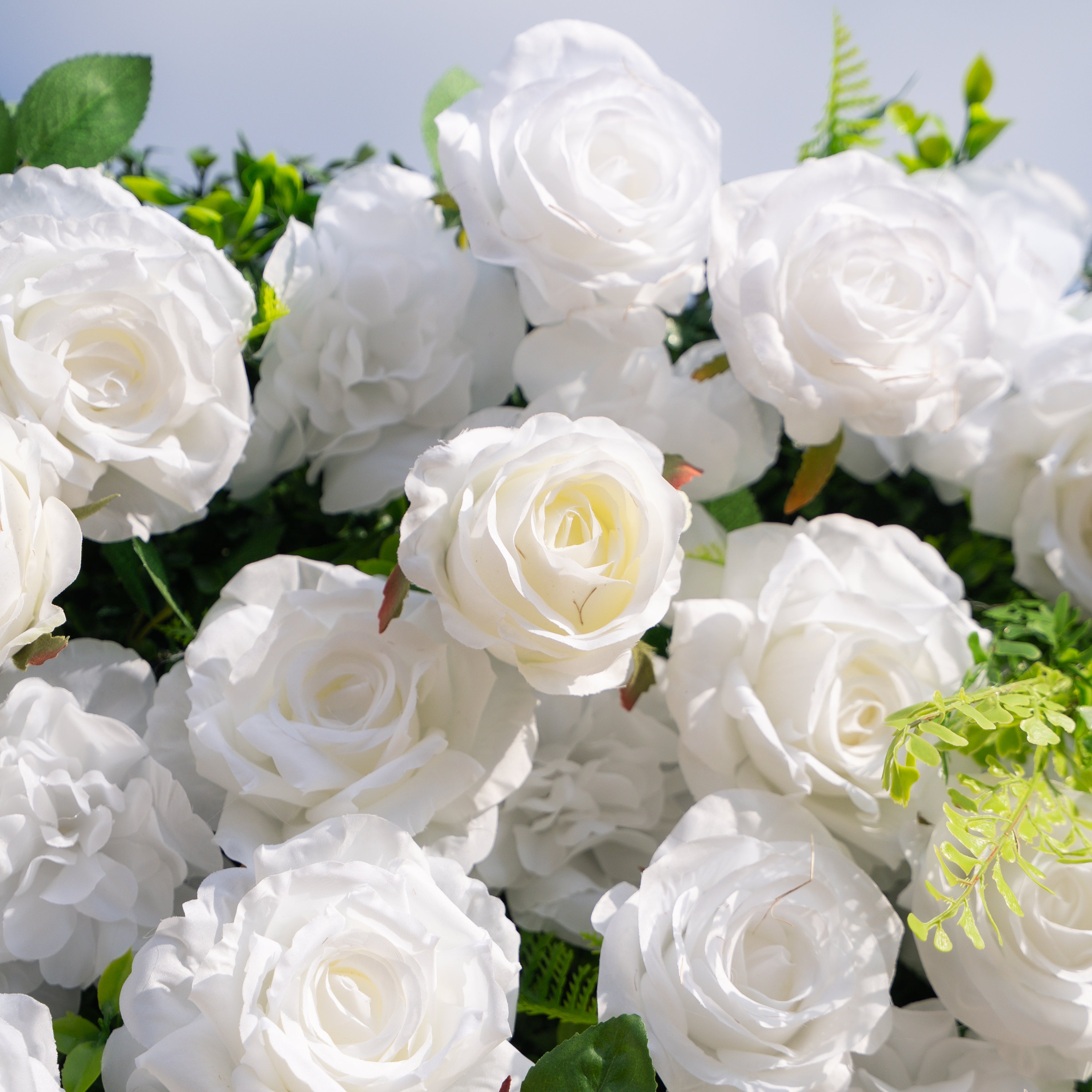 Oriana: 3D White Rose Flower Wall Backdrop Roll Up Fabric Curtain for Wedding Decor