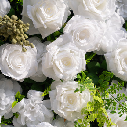 Oriana: 3D White Rose Flower Wall Backdrop Roll Up Fabric Curtain for Wedding Decor