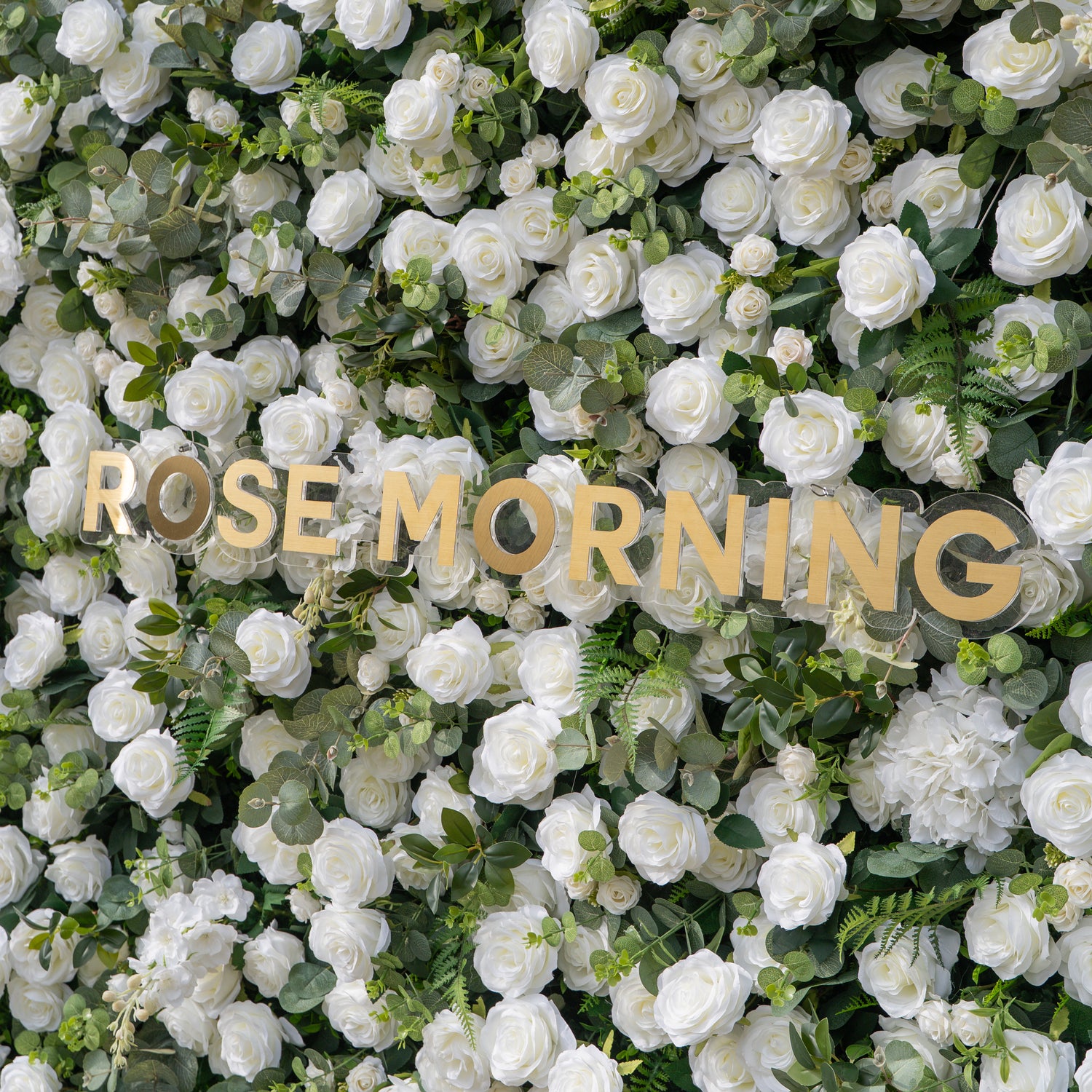 Orin: 5D Elegant White Silk Rose &amp; Greenery Wall Roll-Up Fabric Backdrop for Grand Garden Weddings &amp; Receptions