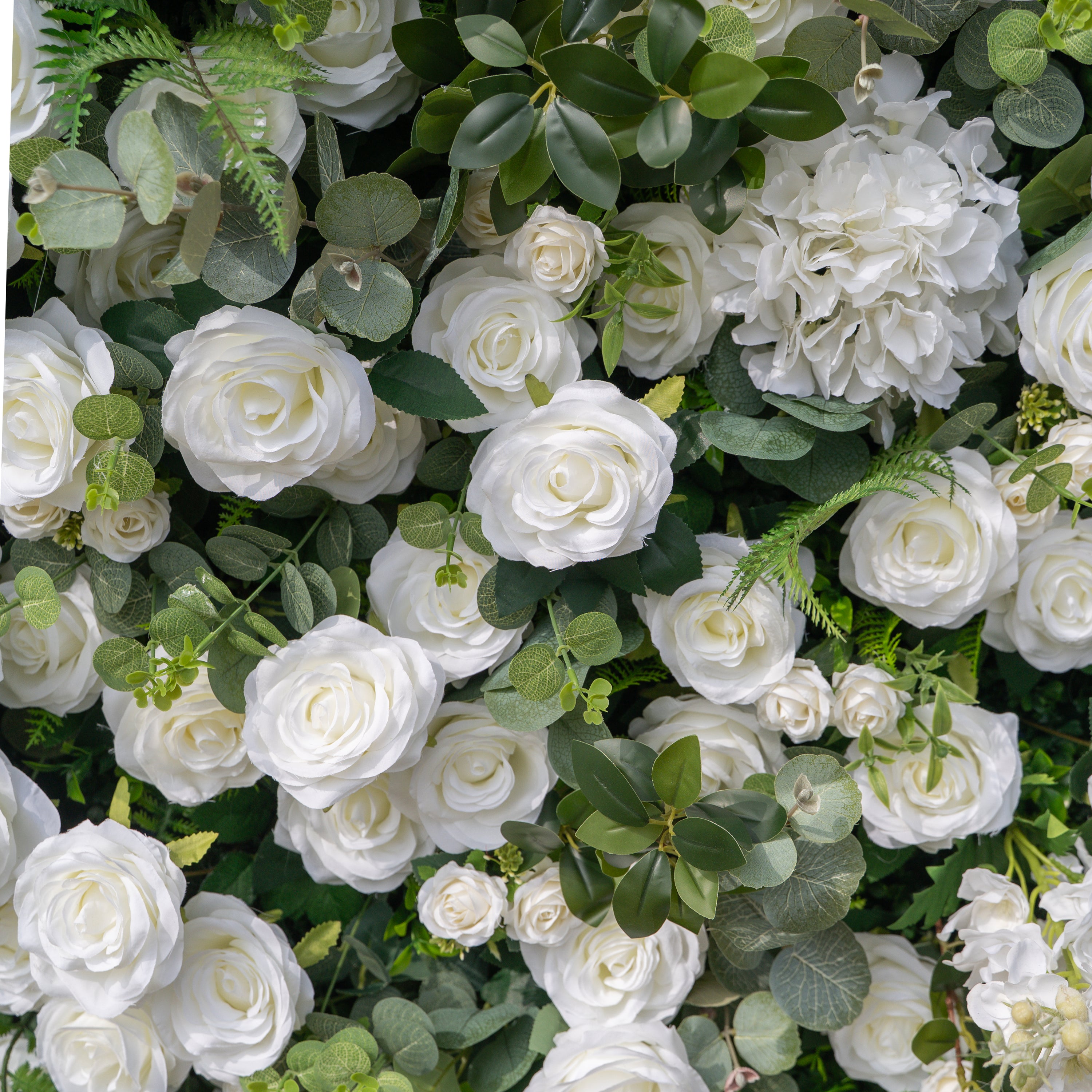 Orin: 5D Elegant White Silk Rose &amp; Greenery Wall Roll-Up Fabric Backdrop for Grand Garden Weddings &amp; Receptions