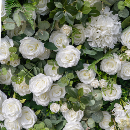 Orin: 5D Elegant White Silk Rose &amp; Greenery Wall Roll-Up Fabric Backdrop for Grand Garden Weddings &amp; Receptions