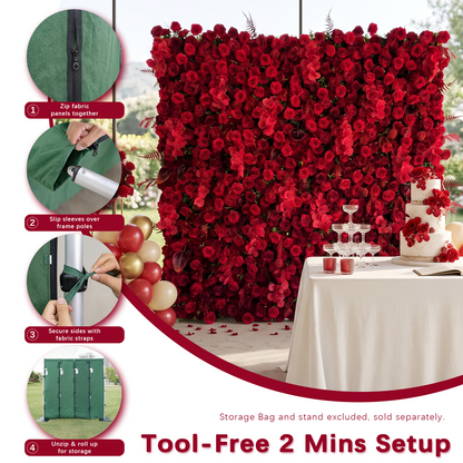 Crimson: 3D Elegant Berry &amp; Burgundy Rose Silk Flower Wall Curtain for Wedding Ceremony &amp; Events Decor (In US Stock 5-7 Days)