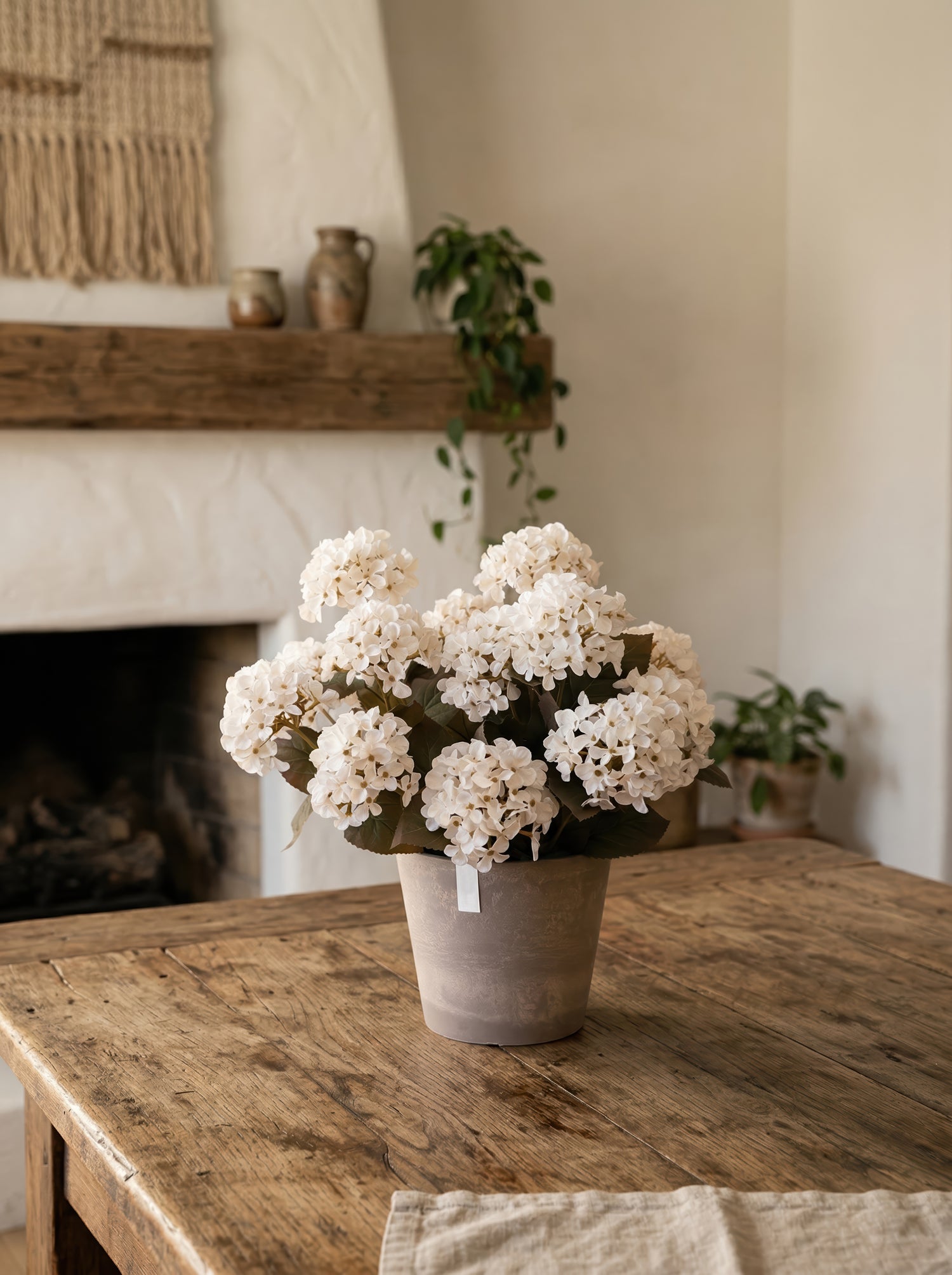 Lifelike 21" Vintage White Hydrangea Potted Plant - Premium Artificial Floral Arrangement for Home Decor