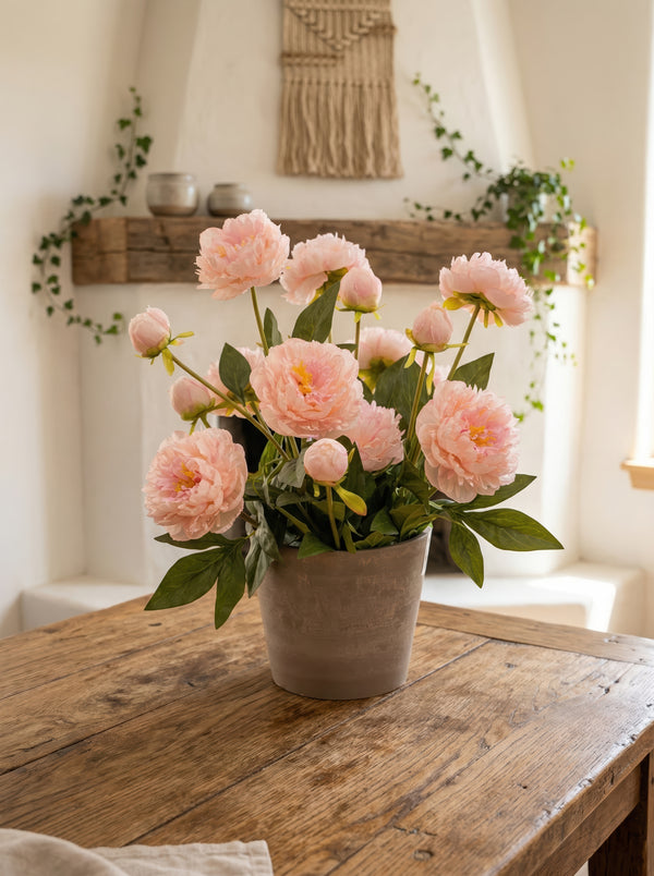 Highly Realistic 21.6'' Blush Pink Peony Faux Potted Plant with Planter - Artificial Floral Arrangement for Home & Garden Decor