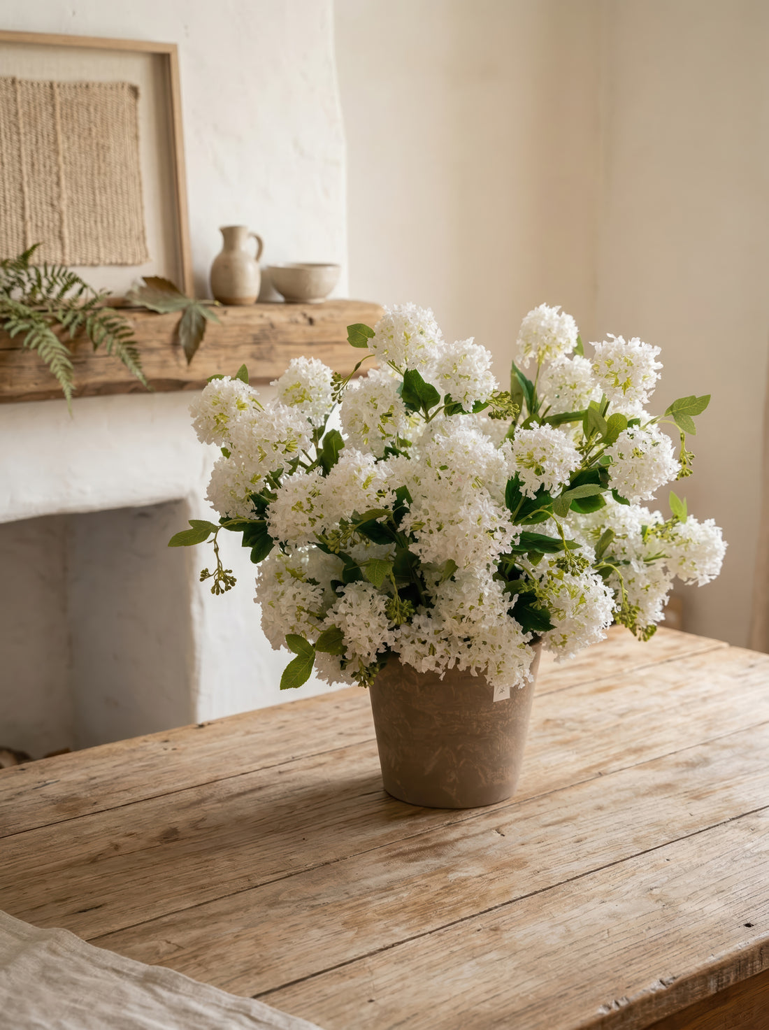 21.6" Artificial White Hydrangea with Ceramic Pot - Realistic Faux Floral Arrangement for Modern Home Decor &amp; Centerpieces