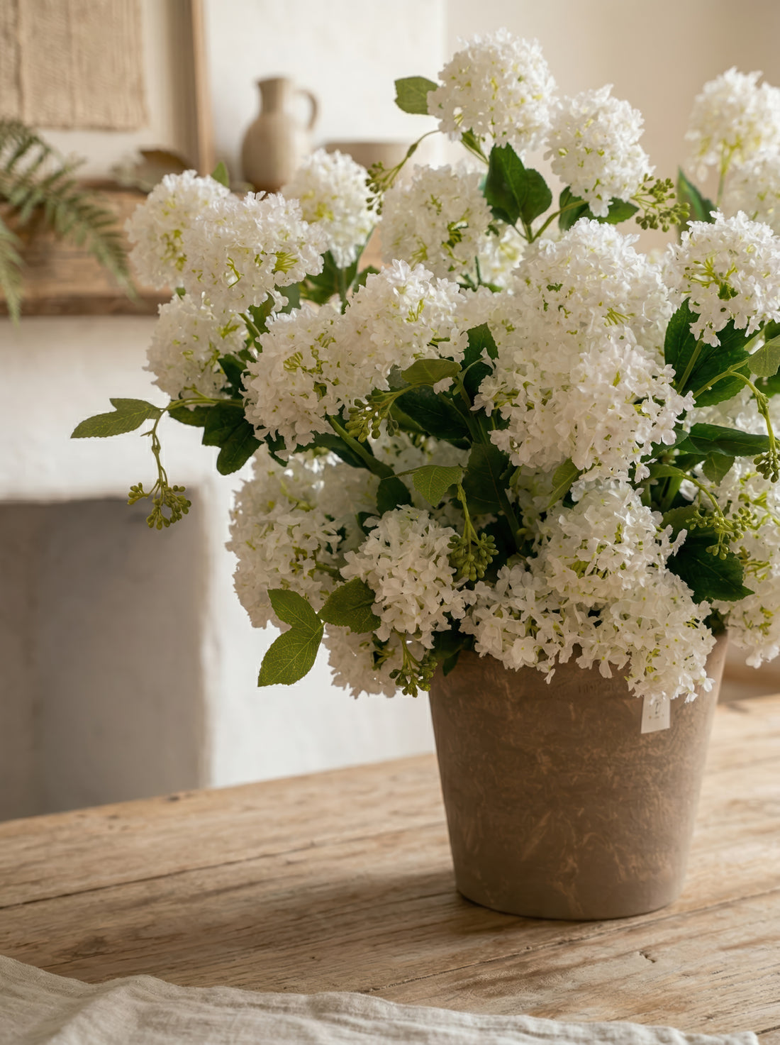 21.6" Artificial White Hydrangea with Ceramic Pot - Realistic Faux Floral Arrangement for Modern Home Decor &amp; Centerpieces