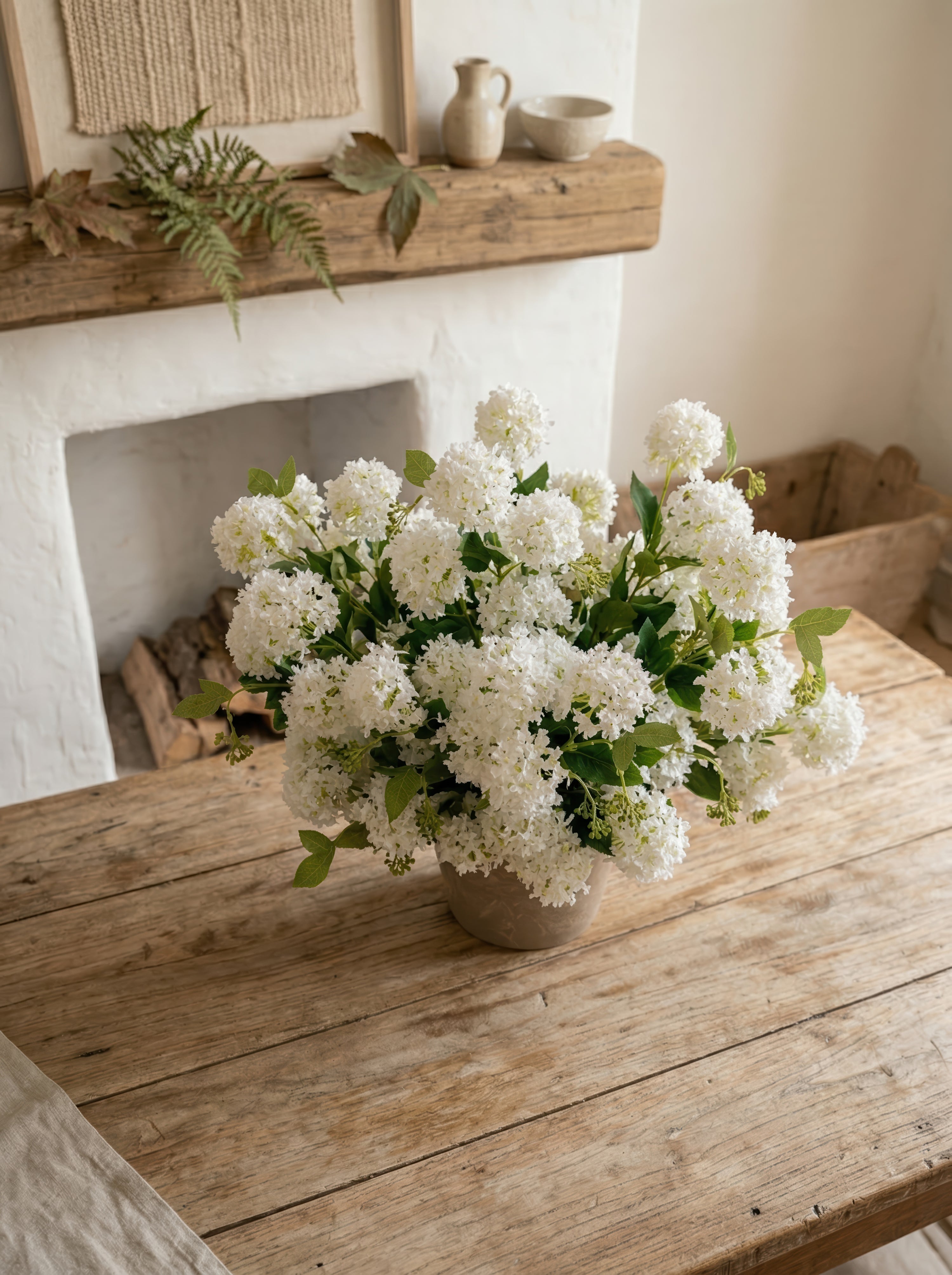 21.6" Artificial White Hydrangea with Ceramic Pot - Realistic Faux Floral Arrangement for Modern Home Decor &amp; Centerpieces