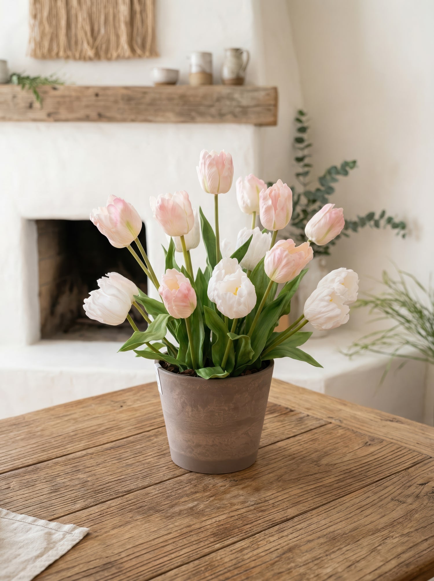 21.6" Artificial Blush Mixed Tulips - Potted Floral for Modern Home &amp; Garden Decor