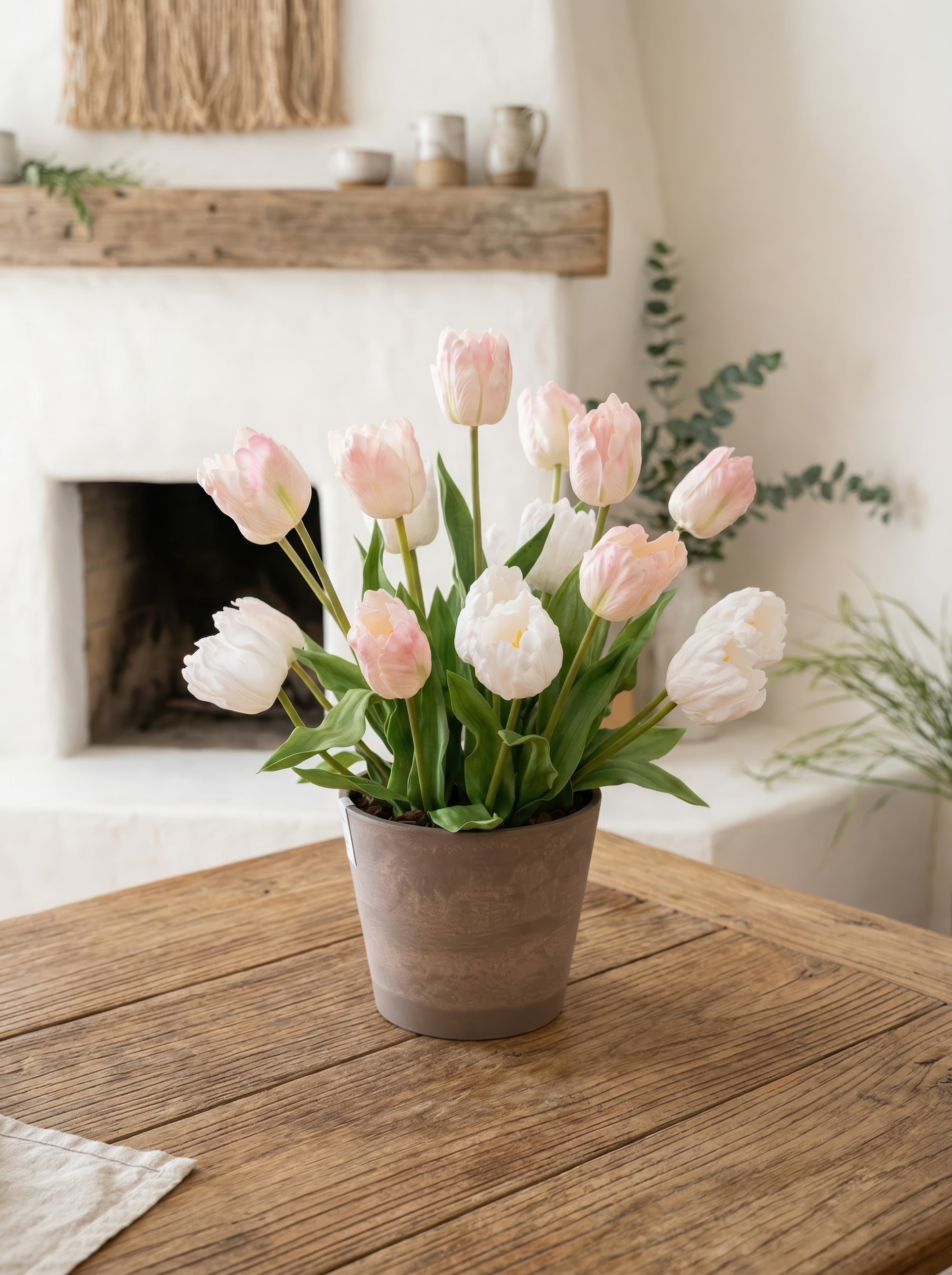 21.6" Artificial Blush Mixed Tulips - Potted Floral for Modern Home &amp; Garden Decor