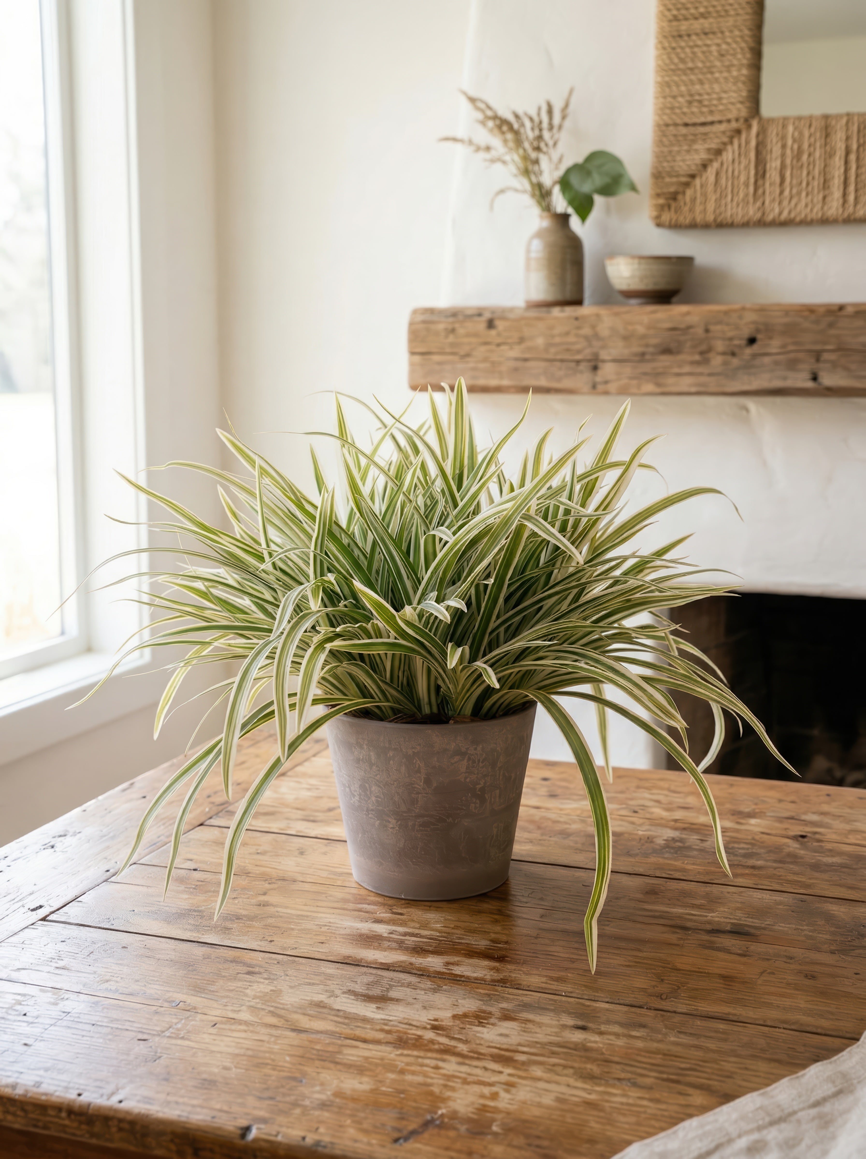 21.6" Artificial Variegated Spider Plant - Potted Greenery for Home Decor