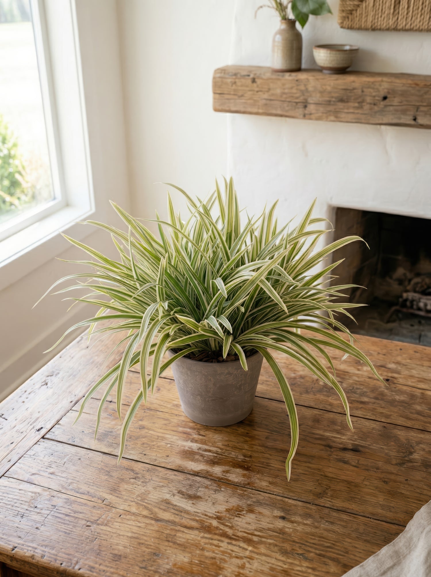 21.6" Artificial Variegated Spider Plant - Potted Greenery for Home Decor