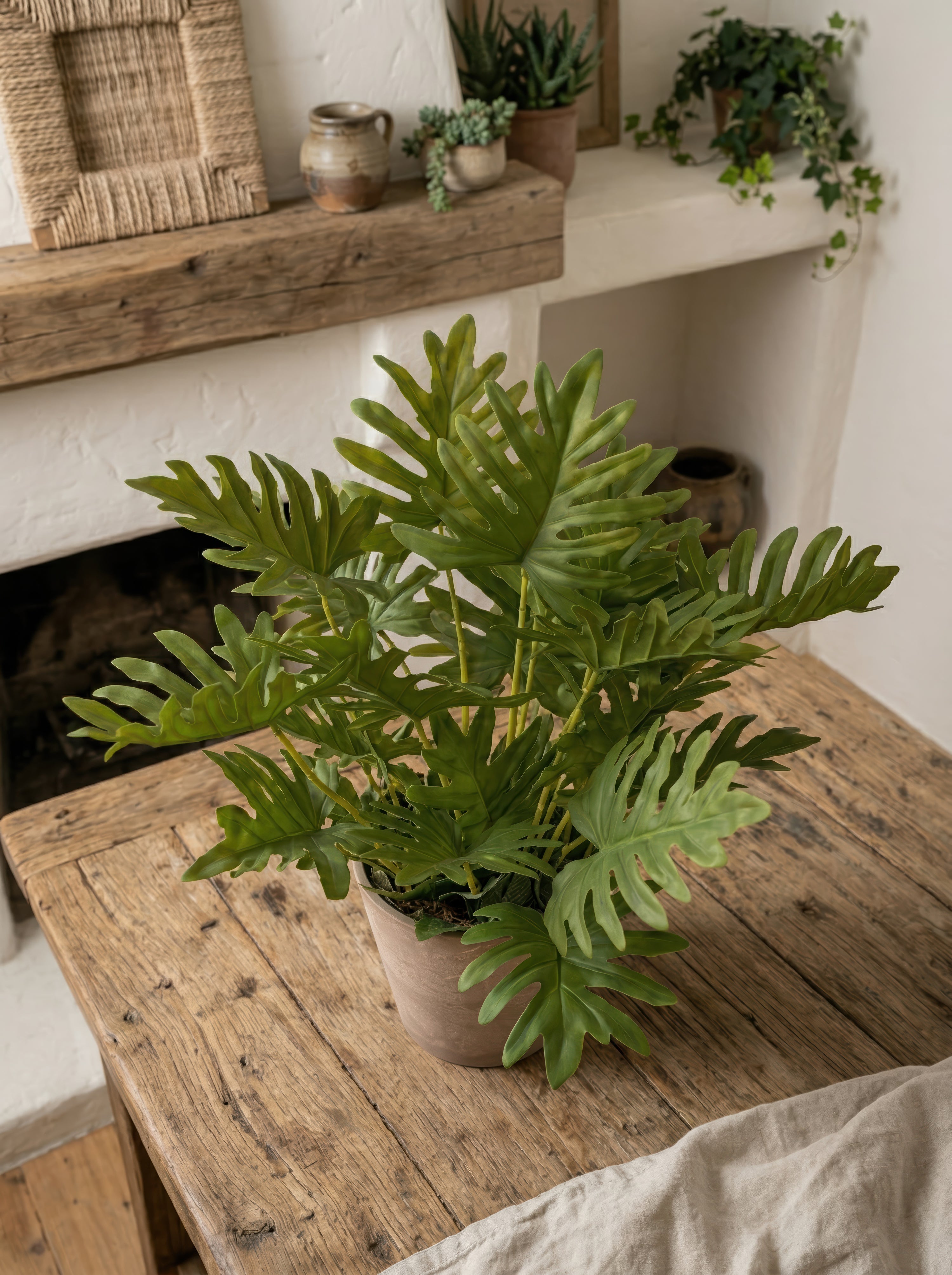 Highly Realistic 21.6" Faux Plant in Pot - Large Artificial Tropical Split Leaf Potted Plant for Home &amp; Office Decor