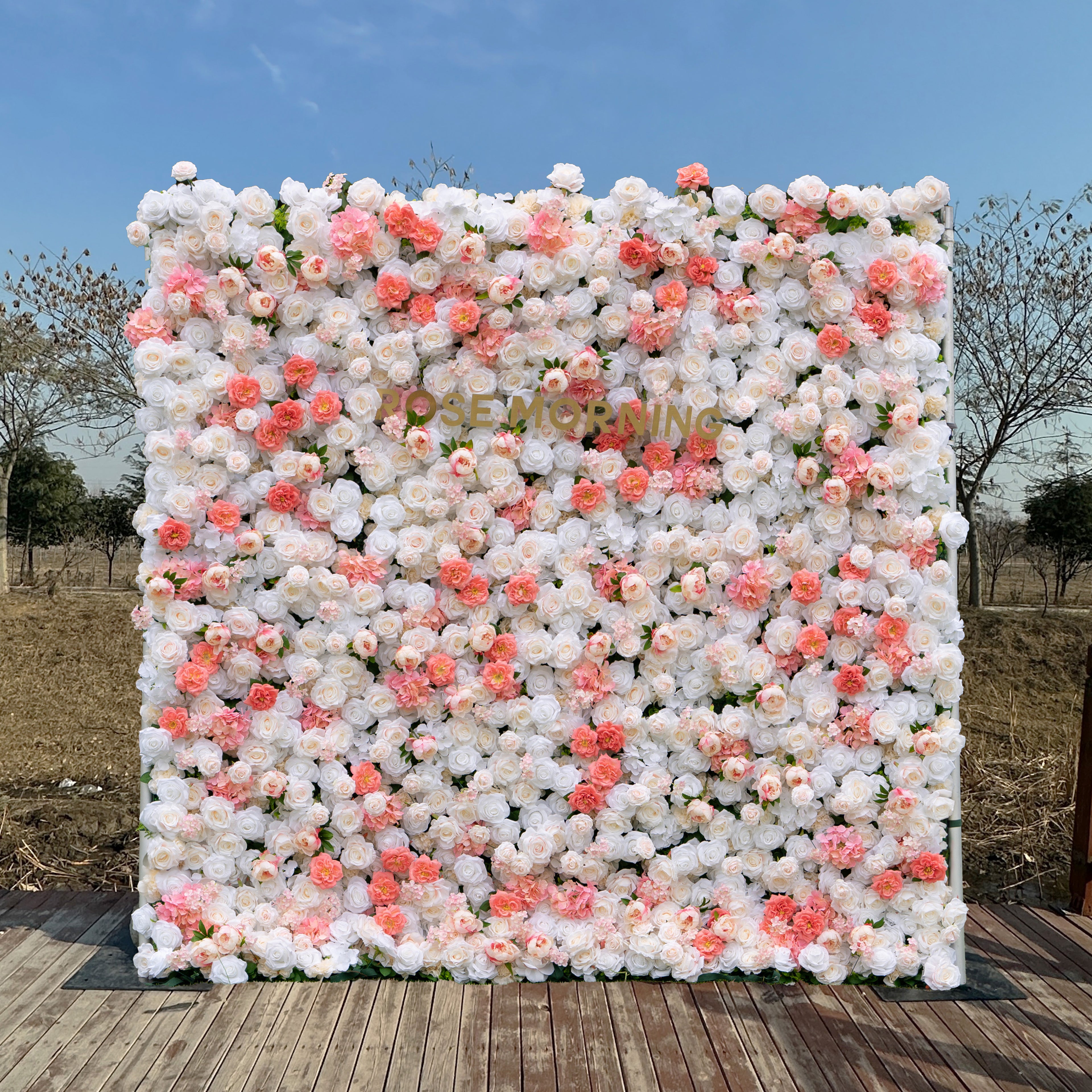 ULZ003：4D Fabric Artificial rolling up curtain flower wall (Ready to ship-Only USA)