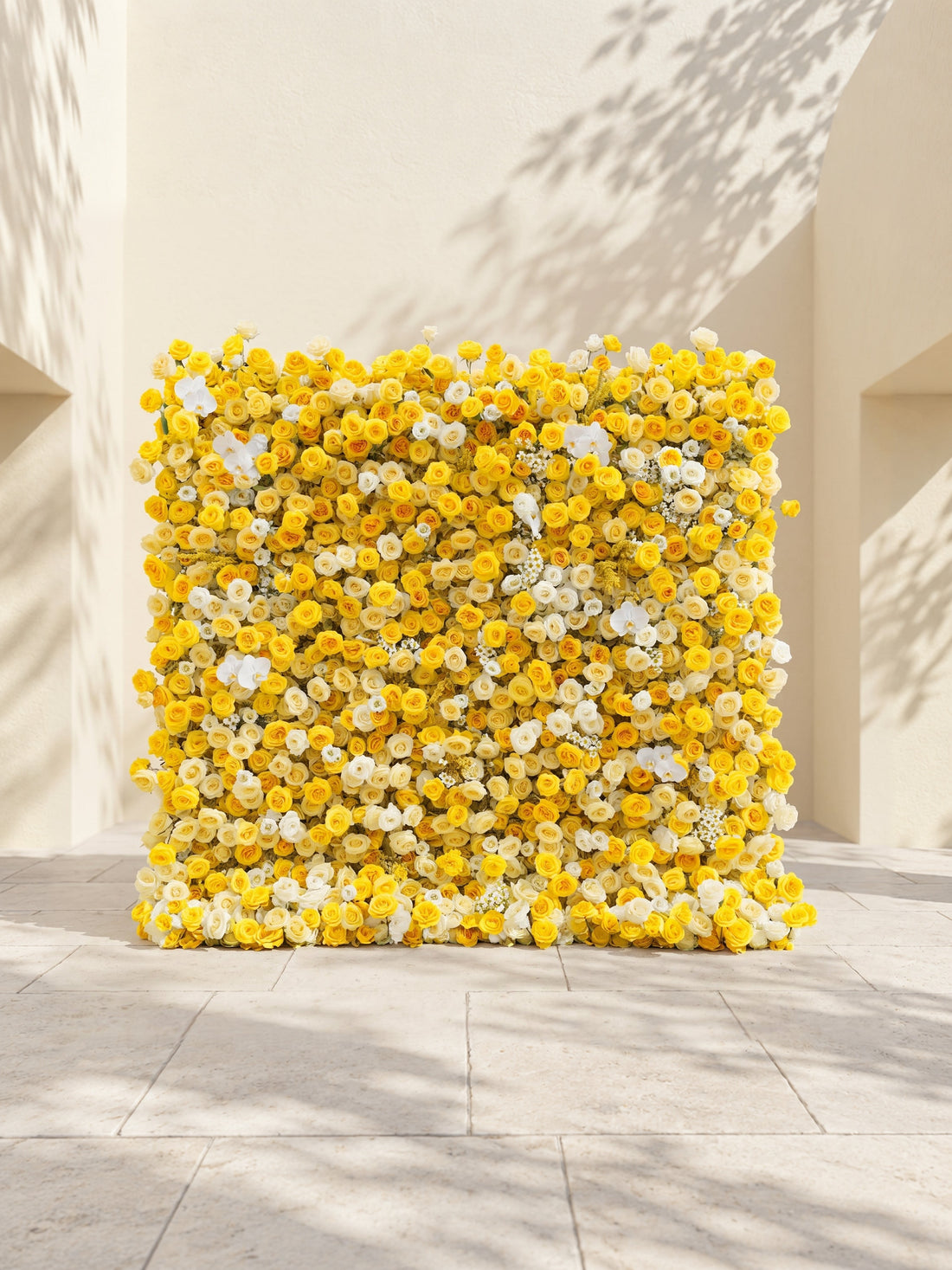 Zorova: Luxury 5D Lemon Yellow &amp; White Silk Floral Wall Backdrop for Vibrant Summer Events