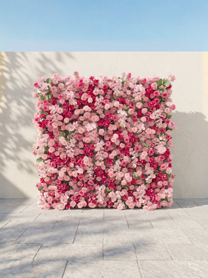 Zarlyra:Luxury 5D Ombre Hot Pink &amp; Blush Silk Floral Wall Roll-Up Backdrop for Vibrant Romantic Weddings