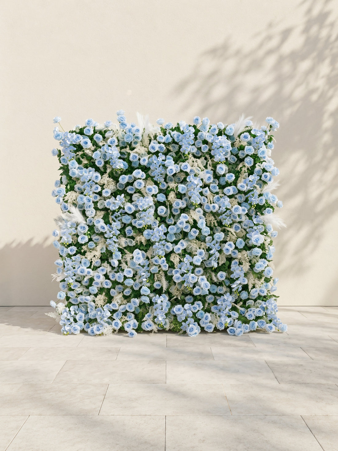 Zarenviane:Luxury 5D Dusty Blue Floral Wall with Greenery Roll-Up Backdrop for Serene Garden Weddings