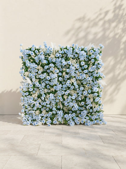 Zarenviane:Luxury 5D Dusty Blue Floral Wall with Greenery Roll-Up Backdrop for Serene Garden Weddings