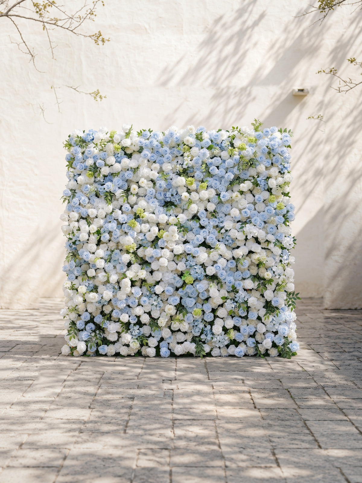 Zarenette:5D Dusty Baby Blue &amp; Ivory White Silk Rose Flower Wall Roll-Up Fabric Backdrop for Romantic Weddings &amp; Proposals