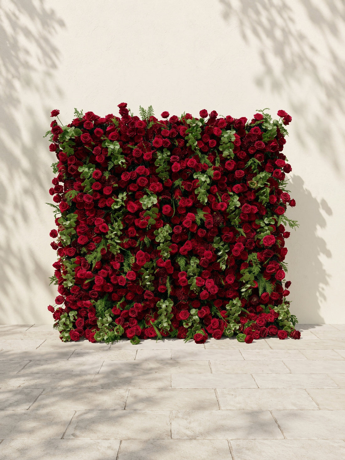 Velrella:Luxury 5D Red Roses Silk Floral Wall with Greenery Roll-Up Backdrop for Romantic Weddings