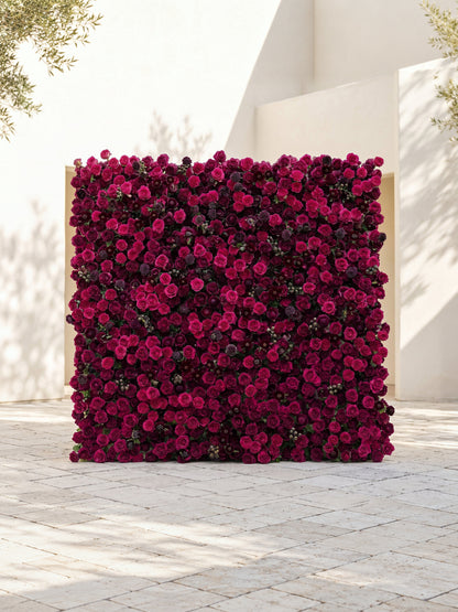 Soliva: Luxury 4D Deep Berry &amp; Magenta Silk Floral Wall Backdrop for Sophisticated Moody Weddings &amp; Galas