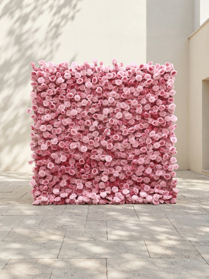Perira: Luxury 5D Pink Silk Floral Wall Roll-Up Backdrop for Elegant Minimalist Weddings