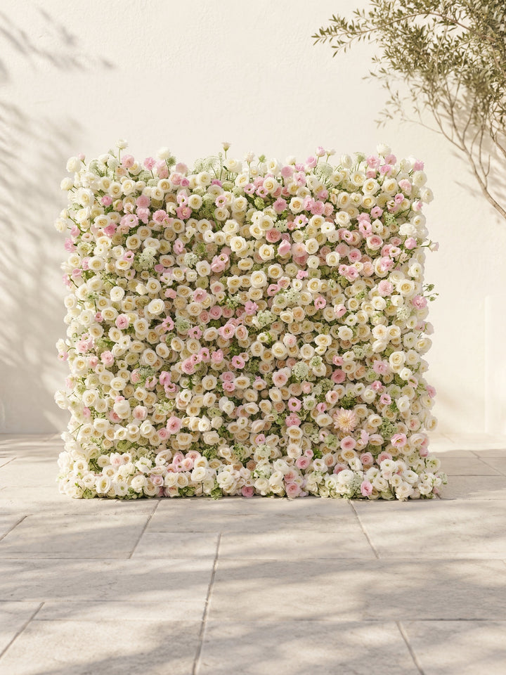 Pearlnora: Luxury 5D Pearl White & Blush Pink Silk Floral Wall Roll-Up Backdrop for Elegant Minimalist Weddings