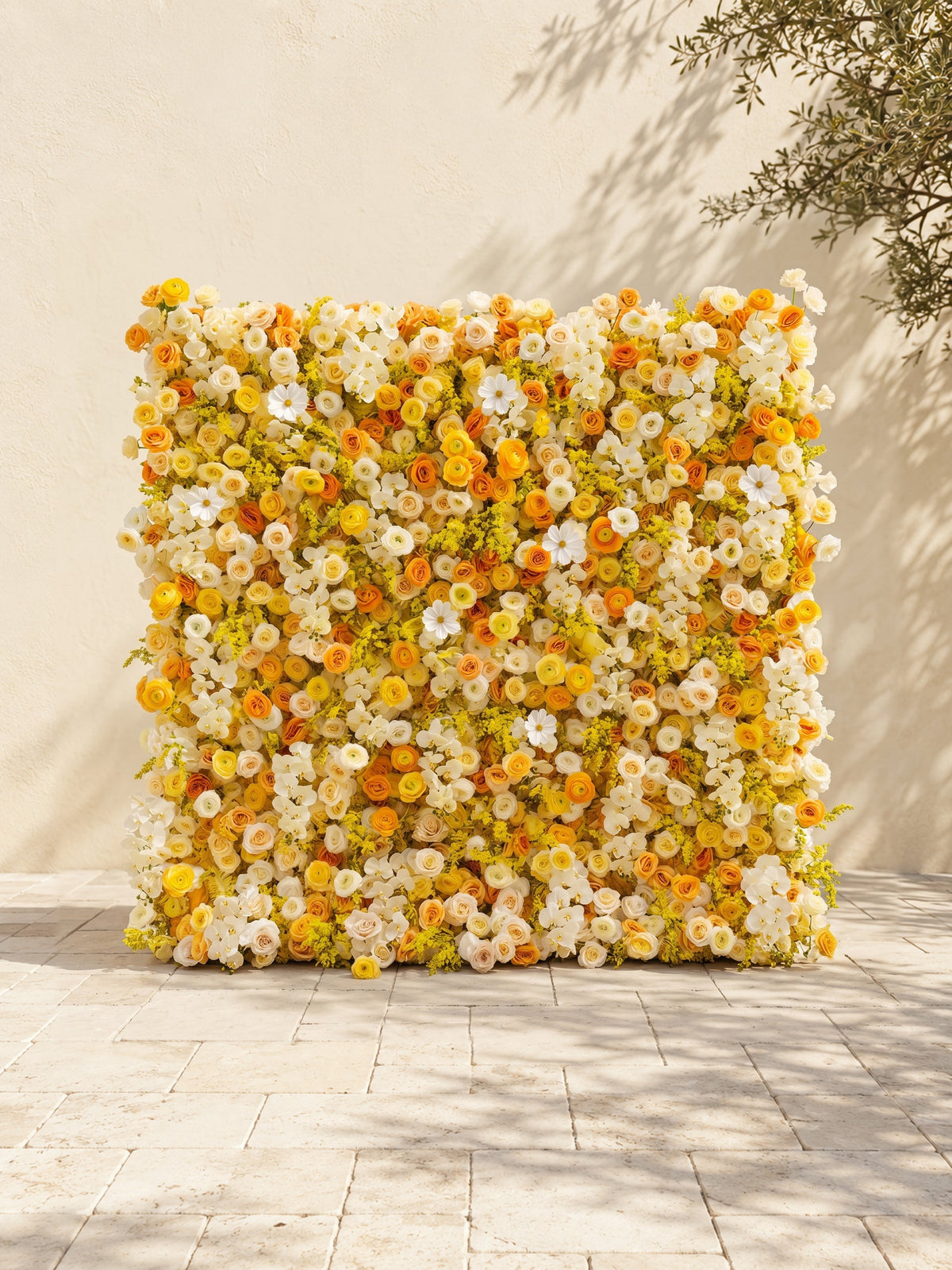Palorae: Luxury 5D Sunshine Yellow &amp; Cream White Silk Floral Wall Backdrop for Vibrant Summer Weddings