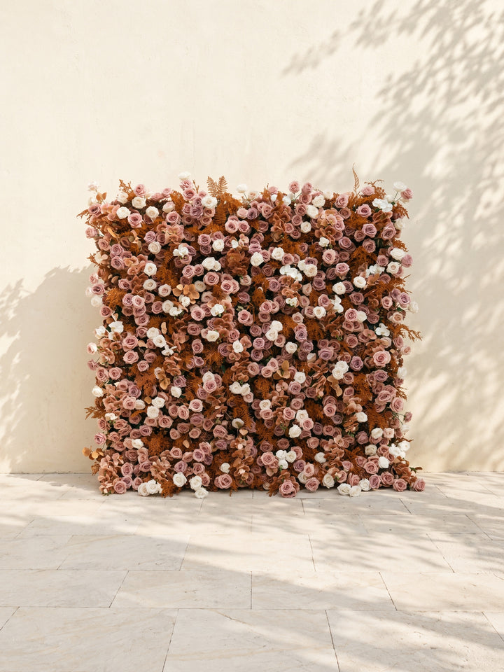 Orelloria:Luxury 5D Terracotta & Dusty Rose Silk Floral Wall Roll-Up Backdrop for Rustic Fall Weddings