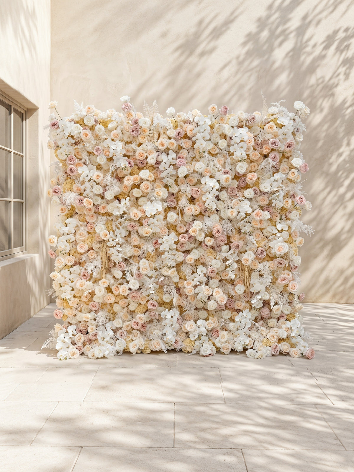 Novmora:5D Neutral Warm Cream Peach &amp; Blush Pink Silk Rose Flower Wall Roll-Up Fabric Backdrop for Romantic Weddings &amp; Proposals