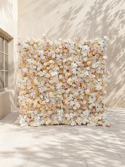 Novmora:5D Neutral Warm Cream Peach &amp; Blush Pink Silk Rose Flower Wall Roll-Up Fabric Backdrop for Romantic Weddings &amp; Proposals