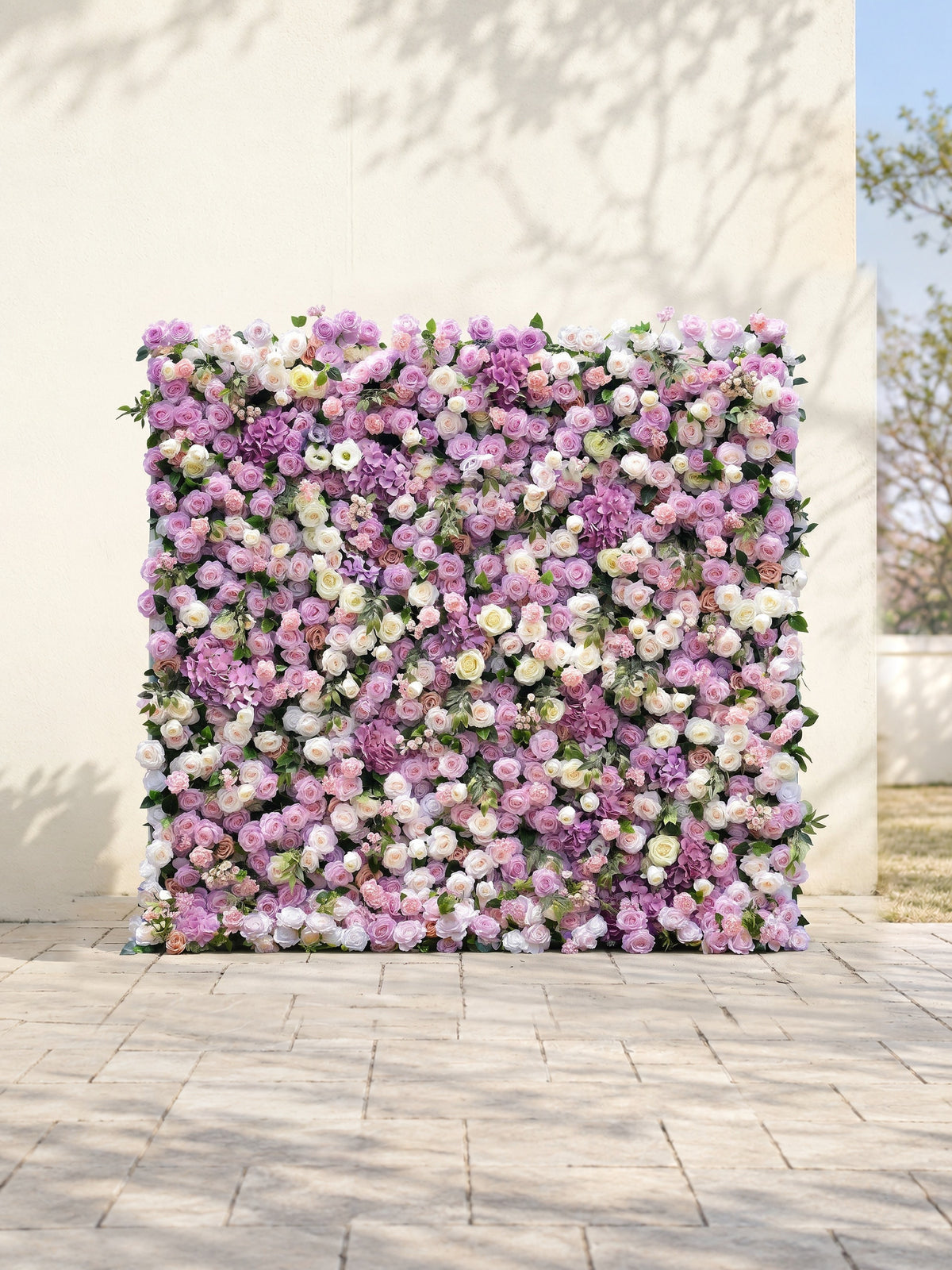 Mirenvia: Luxury 4D Dreamy Violet &amp; Creamy White Silk Floral Wall Backdrop for Romantic Wedding Receptions