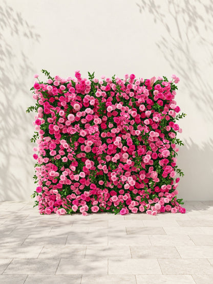 Melorae: Luxury 5D Hot Pink &amp; Blush Silk Floral Wall Roll-Up Backdrop for Vibrant Romantic Weddings