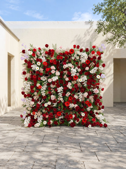Maelelia: Premium 4D Crimson Rose &amp; White Daisy Silk Flower Wall with Botanical Textures for Bold Branding Events
