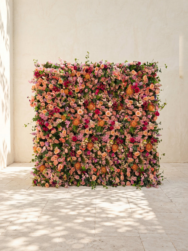 Lumvale:5D Boho Autumn Mixed Warm Tone Silk Rose Flower Wall Roll-Up Fabric Backdrop for Romantic Weddings & Proposals
