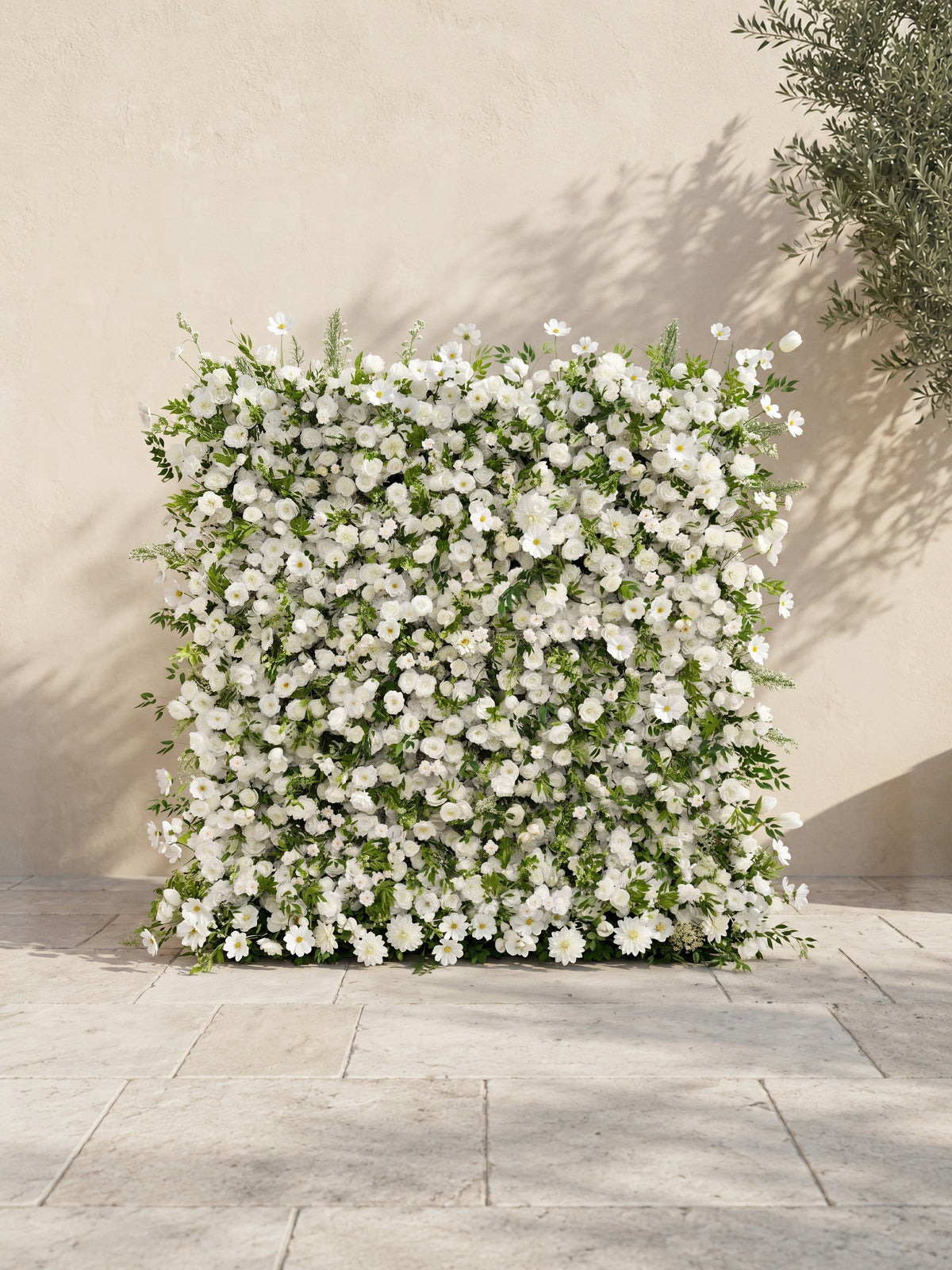 Karelalia:Premium 5D Ivory &amp; Greenery Silk Floral Wall Roll-Up Backdrop for Elegant Minimalist Events